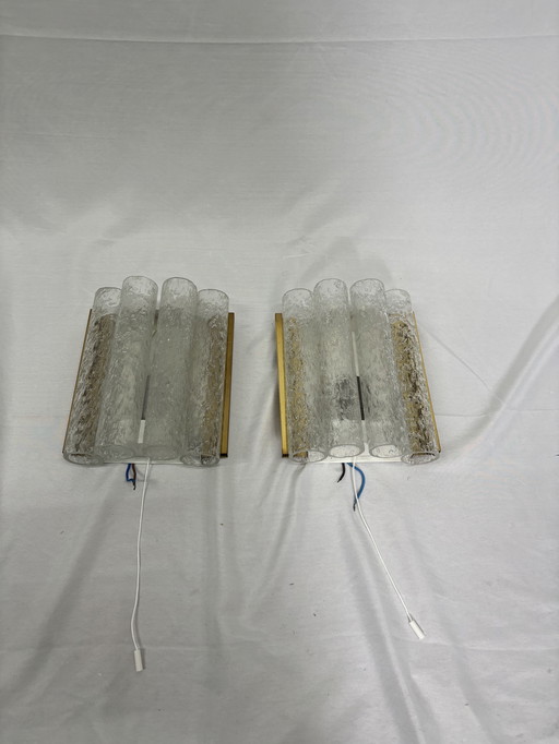 Ensemble d'appliques vintage Doria Leuchten tubes en verre glacé 1960