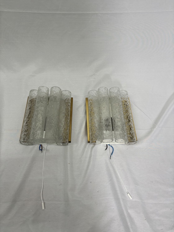 Image 1 of Ensemble d'appliques vintage Doria Leuchten tubes en verre glacé 1960
