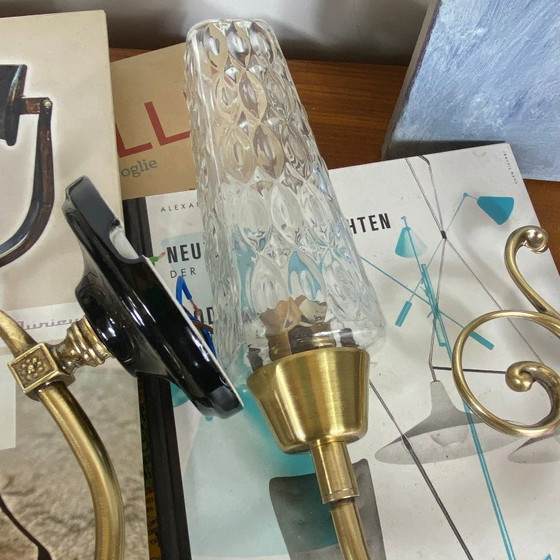 Pair of Brass Wall Sconces with Square Tulip Shades in Clear Glass – Wall lights (photo 4 of 9)