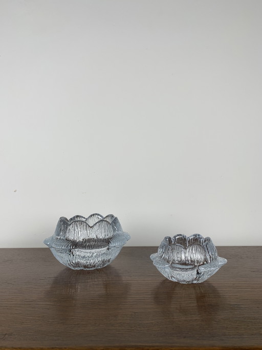 “Lotus” Glass Candle Holder Duo By Holmegaard, Danmark, 1970