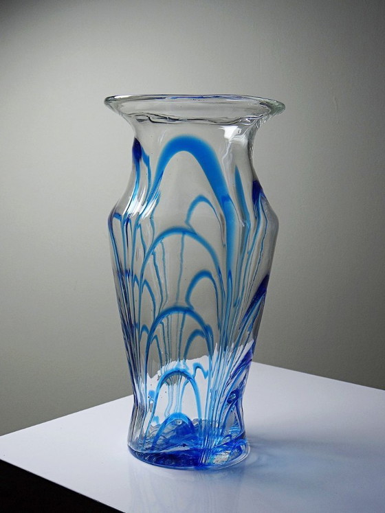 Image 1 of Large blue and transparent Murano blown glass vase, Italy, 1960s-70s