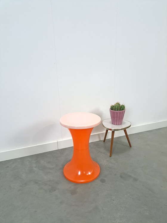 Image 1 of Plastic Stool Orange With White No. 4