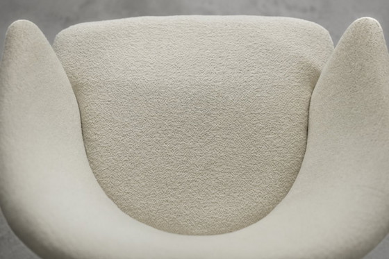 Image 1 of Low Mid-Century Scandinavian Modern Oak & Fabric Armchair with Rounded Backrest, 1960s