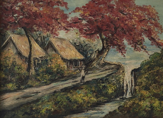 Image 1 of Painting with a typical Indonesian landscape
