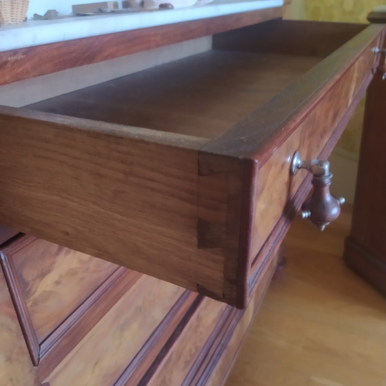 Antique washstand chest of drawers and matching nightstand walnut veneer – Glass, Marble (photo 3 of 8)