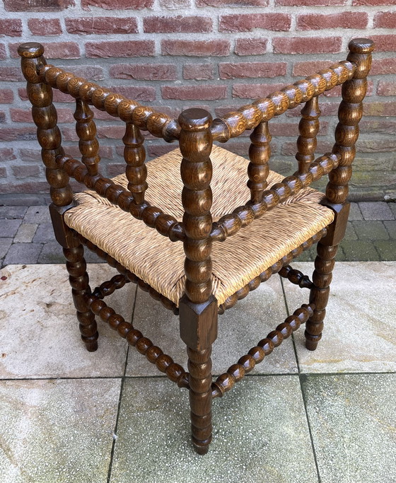 Image 1 of Classic Bobbin Corner Chair with Refined Wickerwork - Rare Beautiful