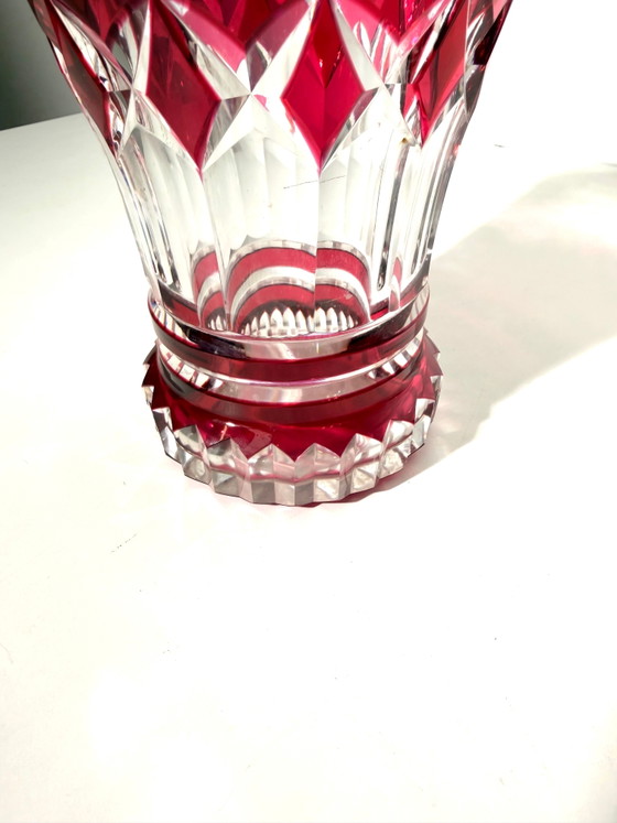 Val Saint Lambert Cut Crystal Vase – Ruby Red – Wood, Glass (photo 5 of 5)