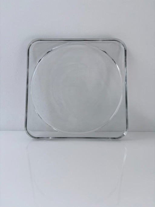 Coupe en Verre Lourd Vintage 28 Cm – Design Géométrique – decoratieve objecten, Glass