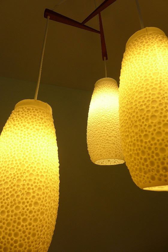 Vintage cascade lamp, 1960s bubble beehive lamp, mid-century pendant lamp – Wood, Plastic (photo 3 of 10)