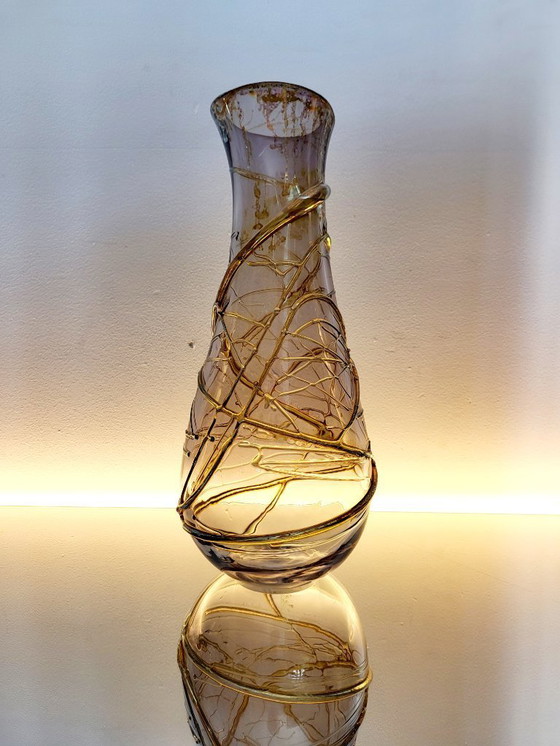 Image 1 of Val saint lambert Studio Cristal Vase, Alfred collard, Reliefdekor, signiert Lüttich, 1990er Jahre