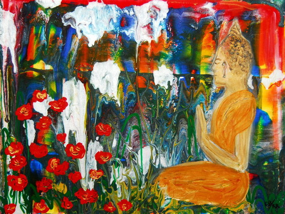 8 Pinturas florales abstractas, CB, Pinturas y dibujos, Lienzo, Otro, Rojo (foto 6 de 12)