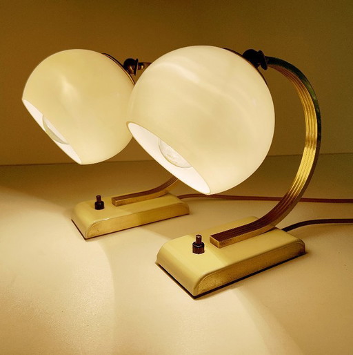 Paar Art Deco Glazen Tafellampen