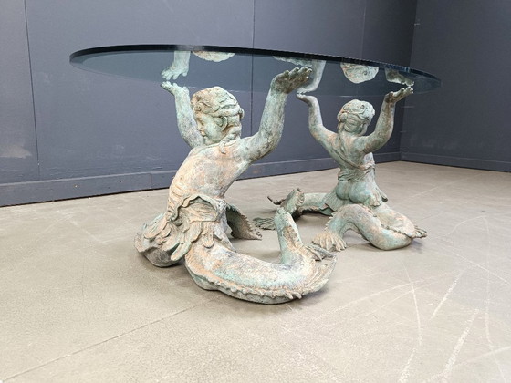 Image 1 of Couchtisch Putti Mermen aus Bronze, 1960er Jahre