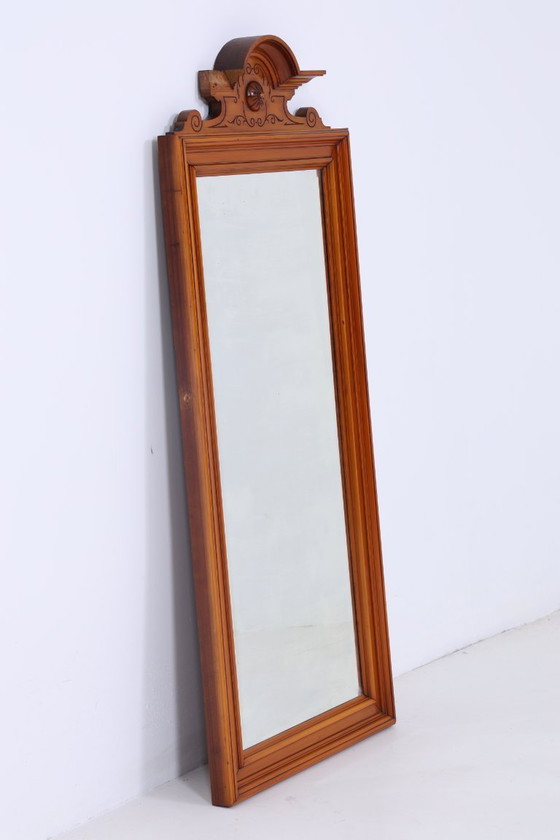 Image 1 of miroir vintage art nouveau | Mid Century miroir suspendu bois rétro #06-46