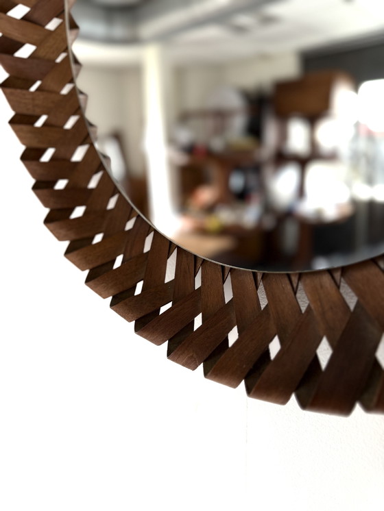 Image 1 of Vintage gevlochten teakhouten wandspiegel ‘60