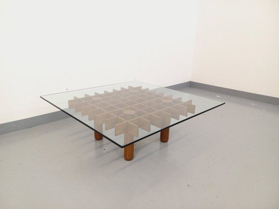 Image 1 of Vintage square Italian coffee table Kyoto by Gianfranco Frattini for Knoll in ash wood and glass from the 1970s