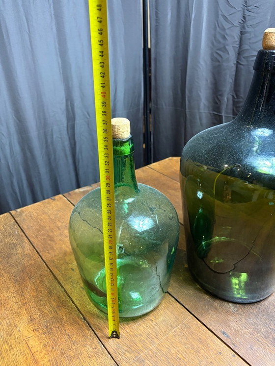 Image 1 of Set of 2 Beautiful Large Vintage Dame-Jeannes / Demijohns (Green Glass)