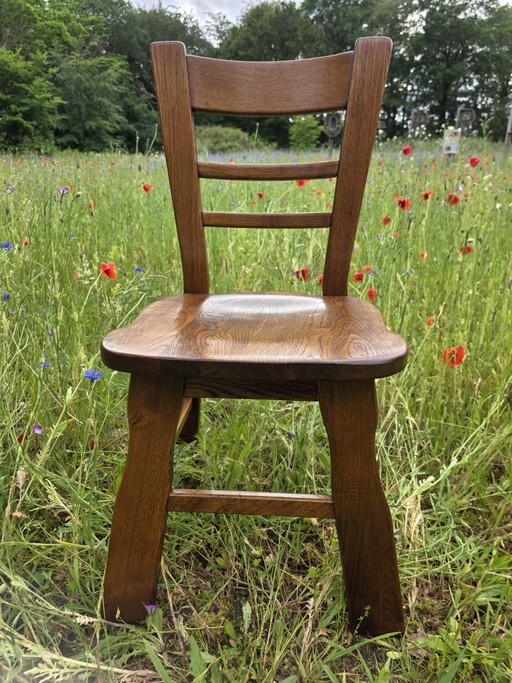 Solid oak brutalist chairs – set of 4