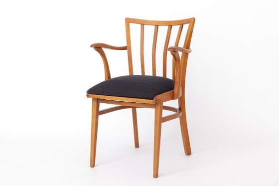 Pair of Vintage Beechwood Armchairs, 1960s–1970s, Dark Blue Upholstery, Mid-Century Modern Dining Chairs (photo 6 of 7)