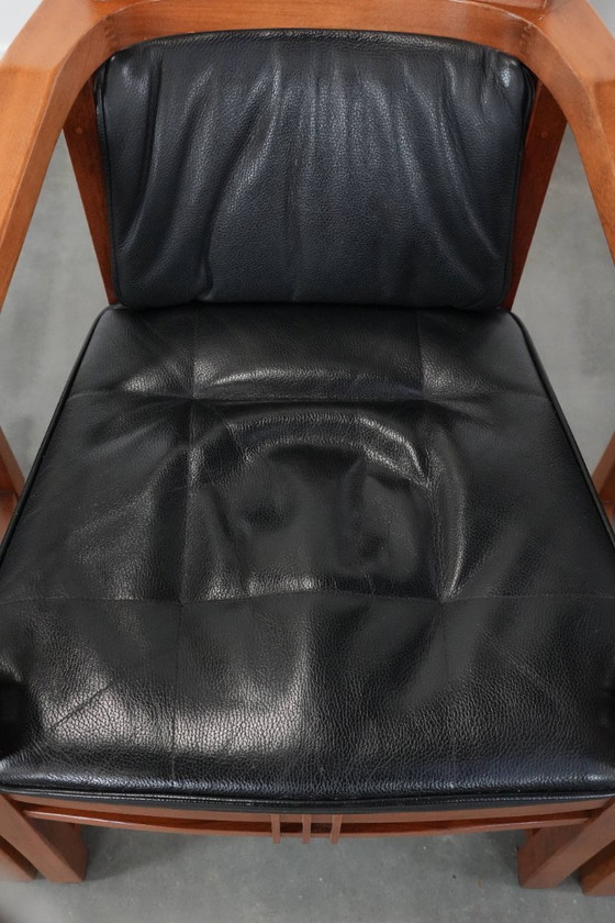 Image 1 of 4 x Schwarze Schuitema Art-Deco-Esszimmerstühle aus Leder mit Armlehnen aus der Decoforma-Serie