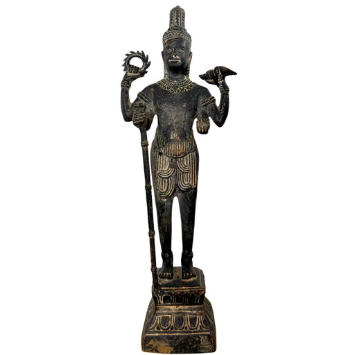 Zeldzame Khmer Vishnu | 13e-14e Eeuw | Met Rituele Goudafzetting | Museumkwaliteit