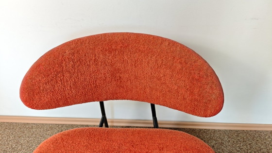 Image 1 of Gastone Rinaldi Chair / Mid Century Modern Italian Design Lounge chair / 1960s Wire Easy Chair / Orange Boucle Retro Furniture