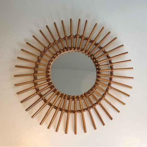 Vintage rattan mirror, 1970