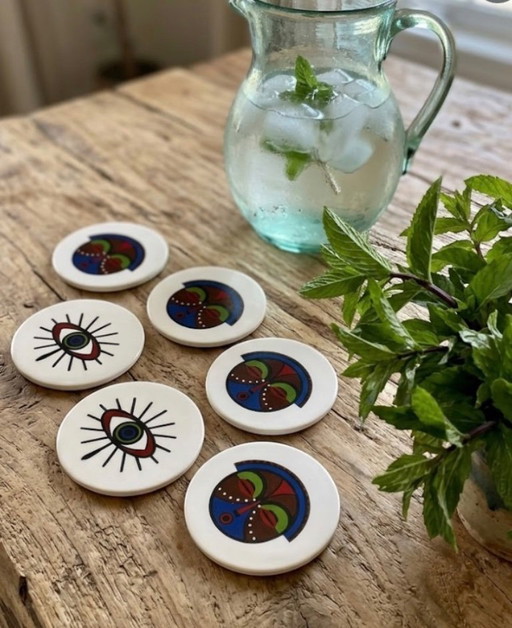 Lot 6 sous verres céramique motifs éthniques