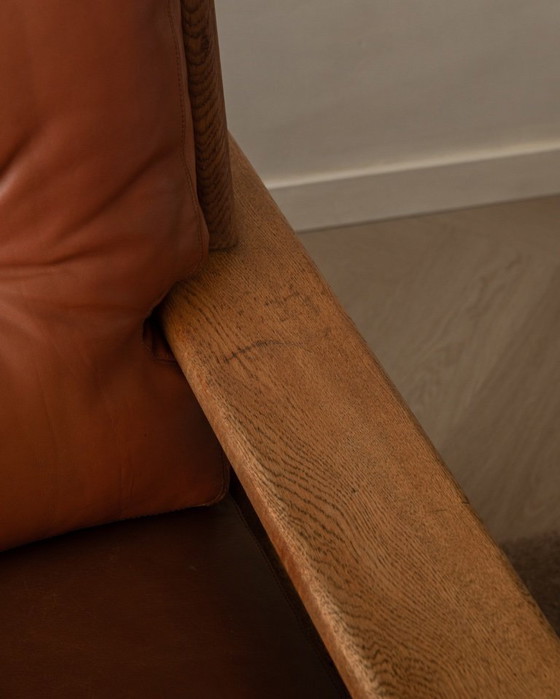 Image 1 of Poltrona lounge vintage Bonanza di Esko Pajamies per Asko, in rovere finlandese e pelle color cognac, anni '60.