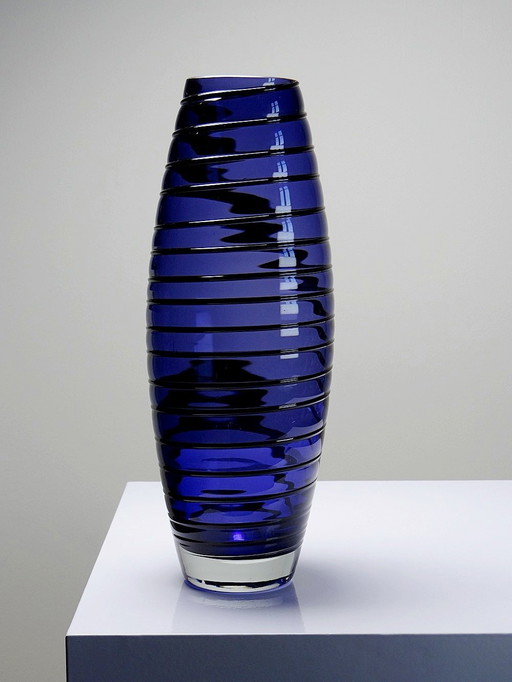 Haut Vase Obus Verre De Murano Violet Bleu Design Vintage