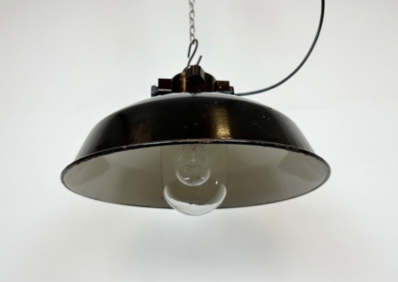 Image 1 of Industrial Black Enamel Factory Pendant Lamp, 1950s