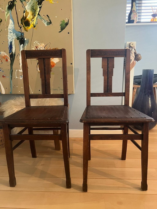 2 sedie in rovere antico, stile Art Déco – eetkamerstoelen, Wood