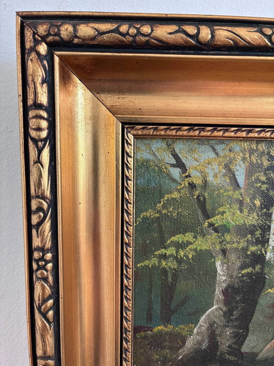 Image 1 of Peinture à l'huile originale vintage représentant un paysage de rivière, signée River Art