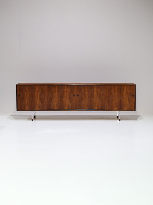 Lang dressoir lowboard palissander chroom vintage Deens