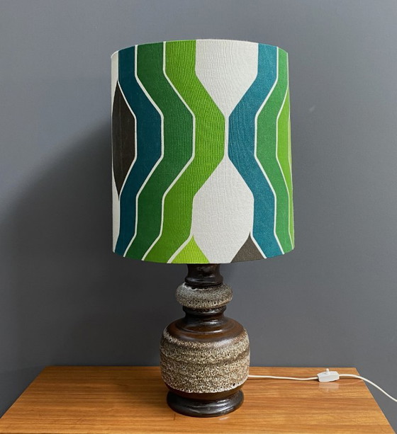 Image 1 of Lampada da tavolo in ceramica con paralume verde di Hustadt-leuchten, anni '70.