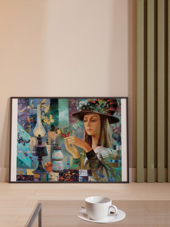 Original Oil Painting Abstract Figurative Girl Moths – Paintings & Drawings, Canvas (photo 3 of 10)
