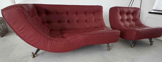 Image 1 of Fraaie refurbished rode leren Montis Quintus chaise longue 