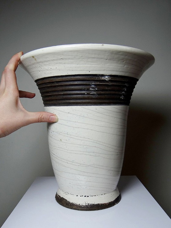 Image 1 of Grande lampada Raku moderna in beige e marrone Keramos Sèvres - René Hénon [...]