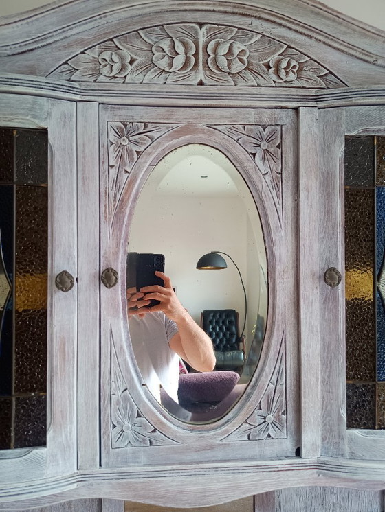 Image 1 of Antique sideboard with leaded glass and mirror