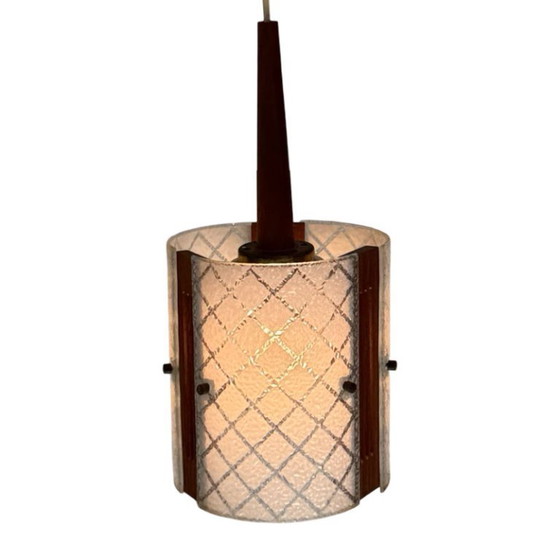 Image 1 of Lámpara de techo de los años 60 aproximadamente: diseño escandinavo, con madera de teca y vidrio curvo, ¡incluye dosel de techo 