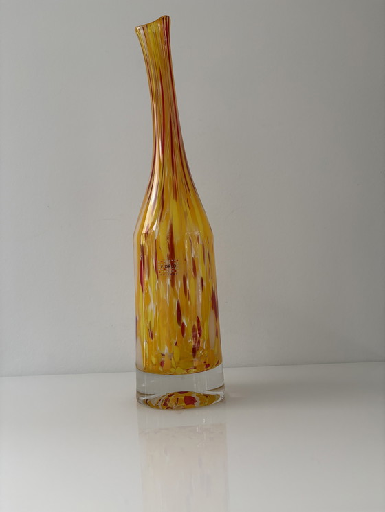 Image 1 of Fidrio Exclusive Collection bottle vase, in yellow, red, and white glass