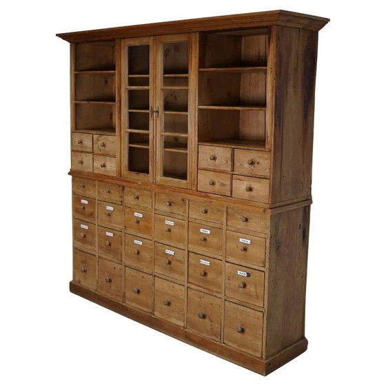 Image 1 of Large antique German apothecary cabinet / display cabinet in pine, early 20th century