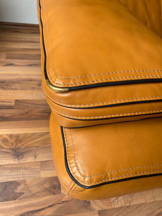 Image 1 of Roche Bobois Design Leder-Sitzgarnitur (3er, 2er & Sessel) – Cognac / Havanna-Braun