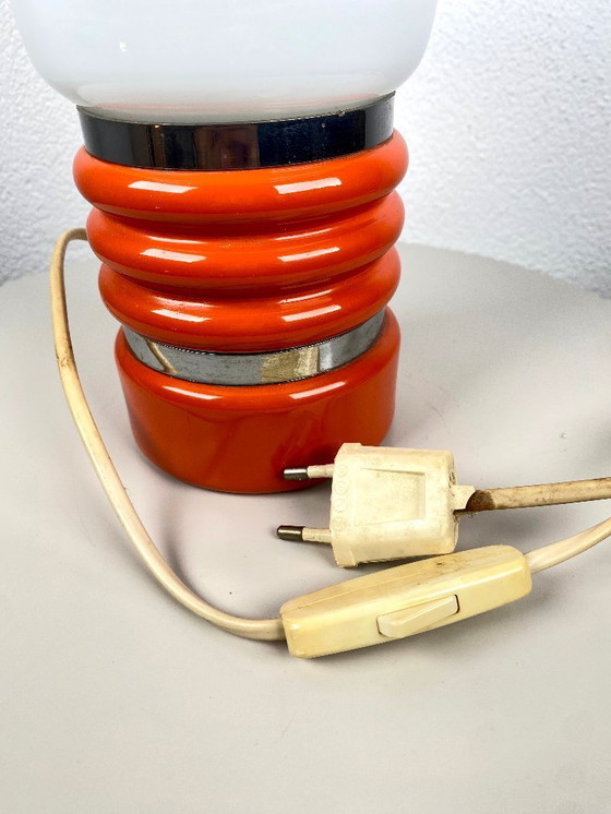 Image 1 of Vintage Enrico Tronconi Bulb Lamp / Mushroom Table Lamp - Orange & White Mid-century Modern Space-Age 1970s Italian Designer