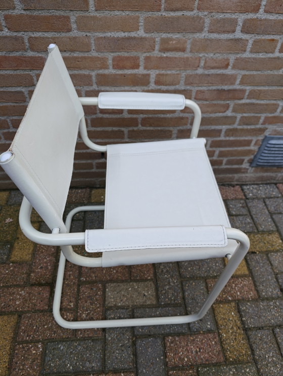 Sedia a Sbalzo Vintage Stile Bauhaus, Bianca Made In Italy – Sedie da pranzo, Leather, Metal (photo 3 of 7)