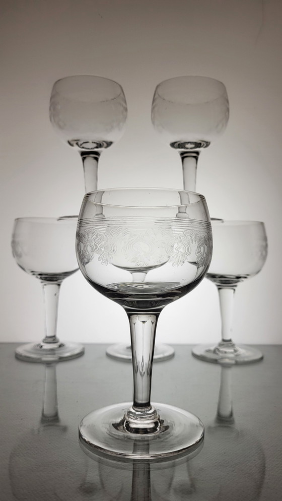 Image 1 of 9 Guilloche Wine Glasses Deb. 20th C.