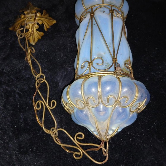 Image 1 of Rare Ancienne Lanterne Venitienne Cage Murano Verre Opalescent Venise