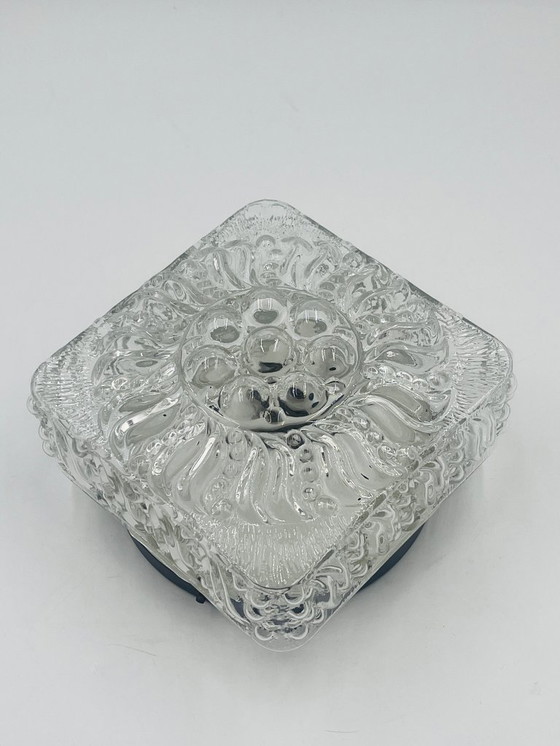 Image 1 of Vierkante plafondlamp in gegoten glas met reliëf