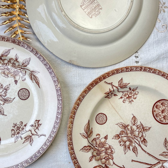 Image 1 of Lot De 5 Grandes Assiettes Anciennes En Terre De Fer Marron - Grand Dépôt Paris Emile Bourgeois (1880-1890)