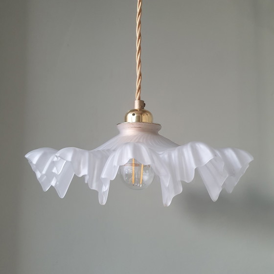 Image 1 of Vintage French Frosted Glass Pendant Lamp in Clichy Style